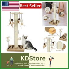 25 Inch Beige Sisal Cat Scratching Post with Interactive Toys Hanging Balls