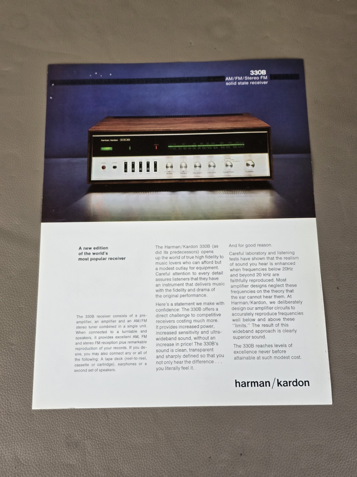 Harman Kardon 330B Solid State Receiver Brochure D-6410
