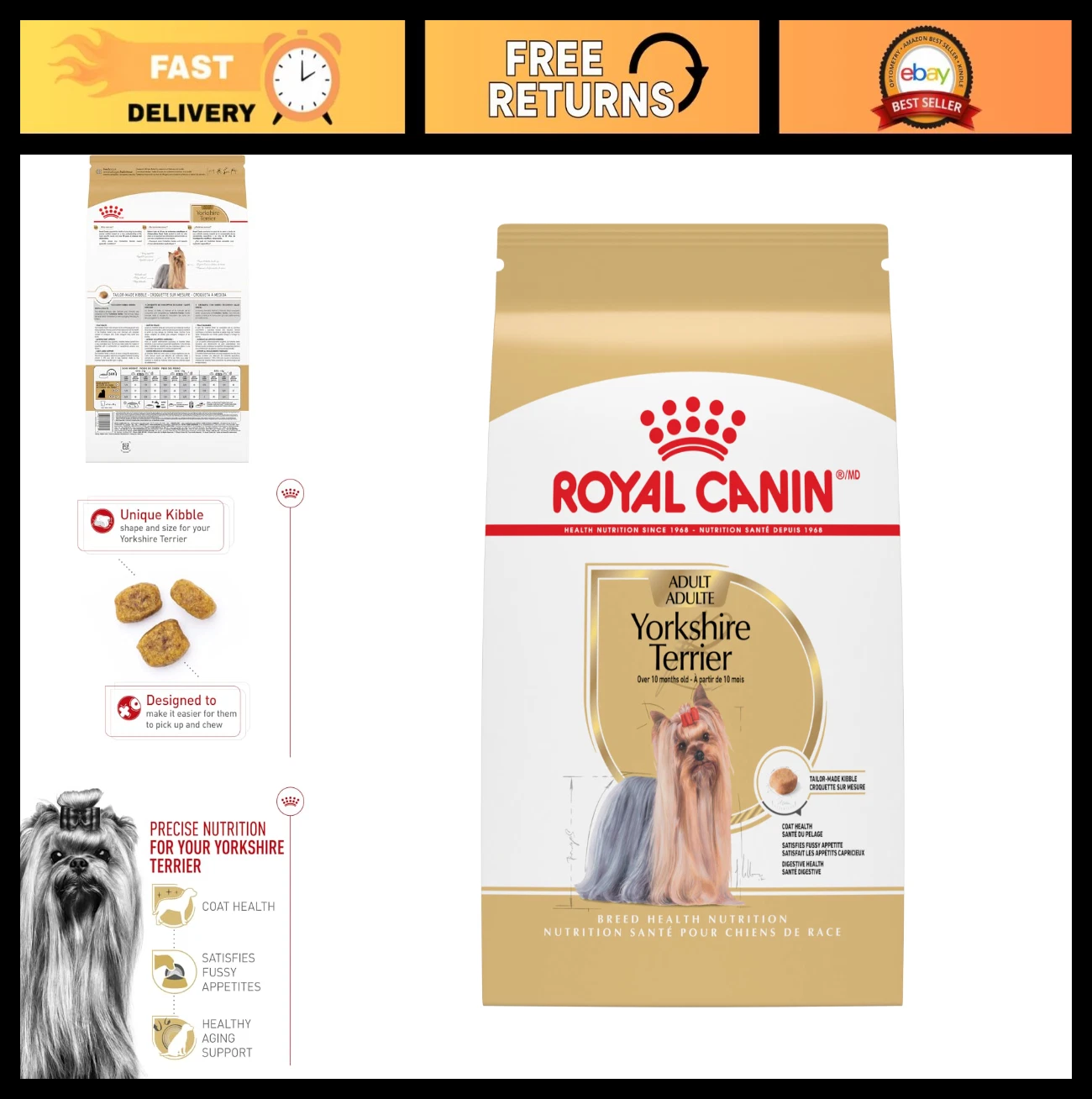 Yorkshire Terrier Adult Dry Dog Food - Breed Health Nutrition, 10 lb Bag