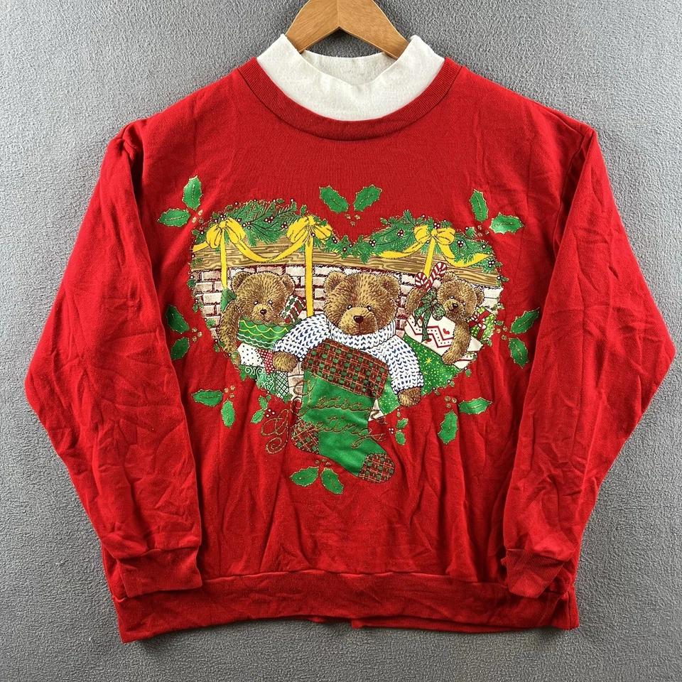 Sudadera Vintage Cascanueces Mujer 1X Navidad Ositos de Peluche Medias Años 90 EE. UU. Foto 2 de 4