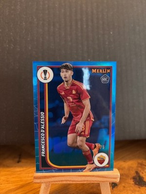 2023-24 Topps Merlin UEFA #134 Francesco D alessio Roma RC Blue Refractor /75-