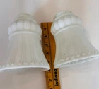 Antique Set of 2 Milk Glass Light Lamp Shades: Art Deco, Ribbed, 2 1/4” Fitter