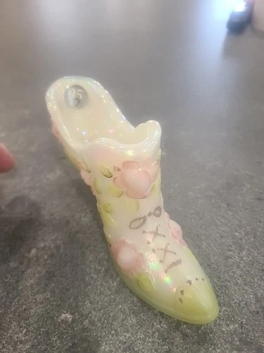 FENTON GREEN AND PINK ROSE SLIPPER FENTON FAMILY COLLECTION  BILL FENTON NEW