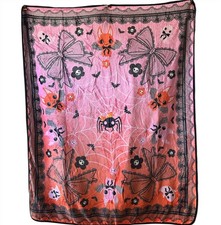 Pink Halloween Plush Throw Blanket Bats Bows Spider Web 50x60
