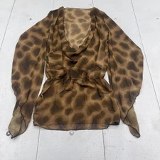 Musera Blouse Womens Small Brown Sheer Cowl Neck Long Sleeve Animal Print