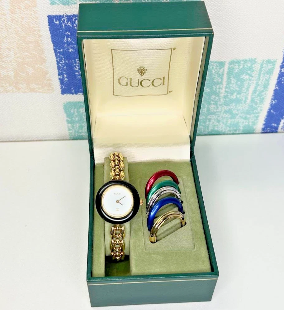 Gucci Change Bezel 6 Colori Bianco Oro 1100 L Lunetta Orologio Usatoonante Funziona