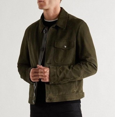Biker Suede Handmade Green Lambskin Leather Jacket Men's Genuine Fit Motorcycle