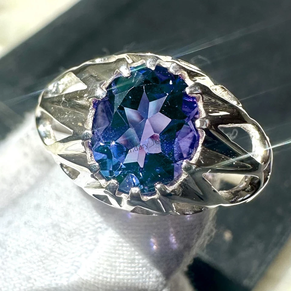 Piedra preciosa de tanzanita azul natural con anillo hecho a mano de plata de ley 925 para hombre Foto 3 de 3