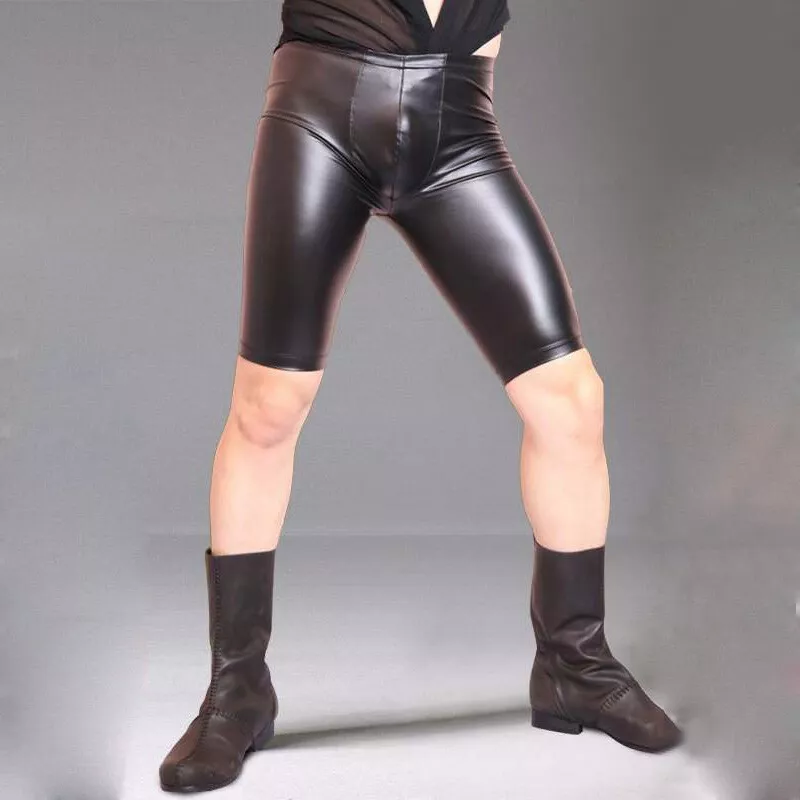 Herrenshorts aus Kunstlatexleder Spandex halb enge Hose Gay Sissy sexy Clubwear
