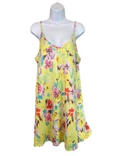 Womens Mini Sundress XL Yellow Floral Spaghetti Strap Sleeveless Y2K Cottagecore