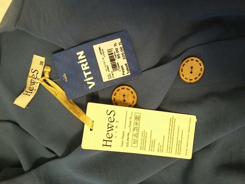 Women's Buttons Cropped Front Top Solid Blue Long Sleeves Size L New Cotton Mix - Picture 8 of 11