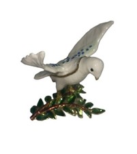 Rhinestone Enameled Jeweled White Dove Hinged Trinket Box