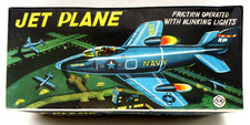 1950's T.N. Nomura JET PLANE NAVY DEMON 8" Japan tin friction w/blink lights MIB