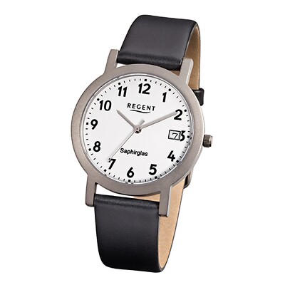 Regent Montre Bracelet pour Hommes F-690 de Titane en Cuir Noir