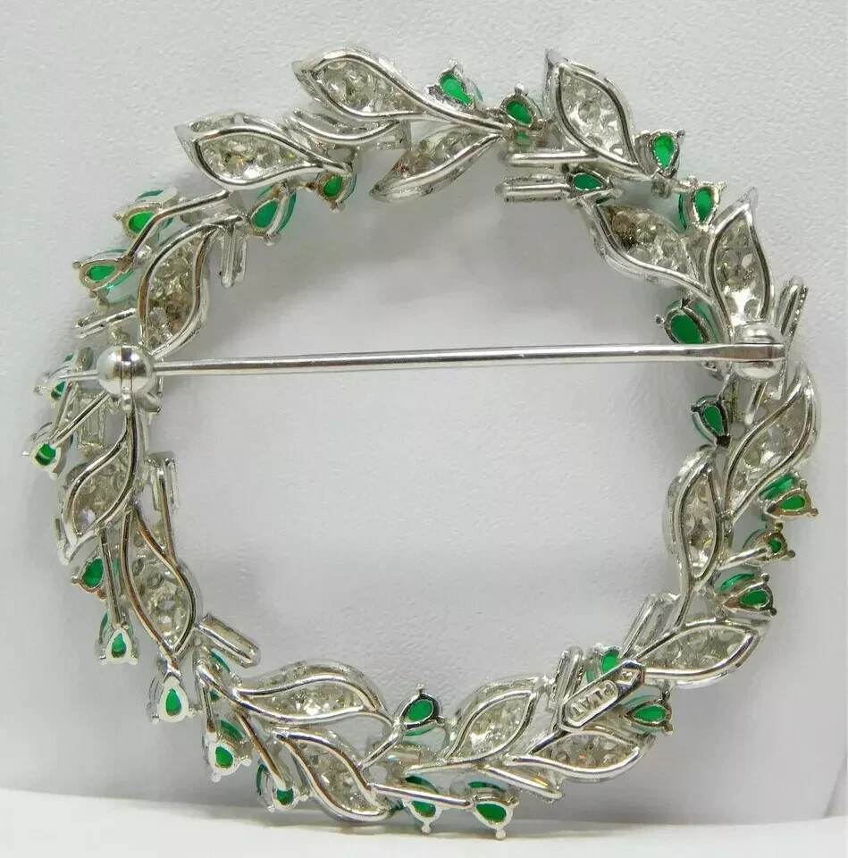 4CT Pear Cut Green Emerald Women's LabCreated Brooch Pin 14K White