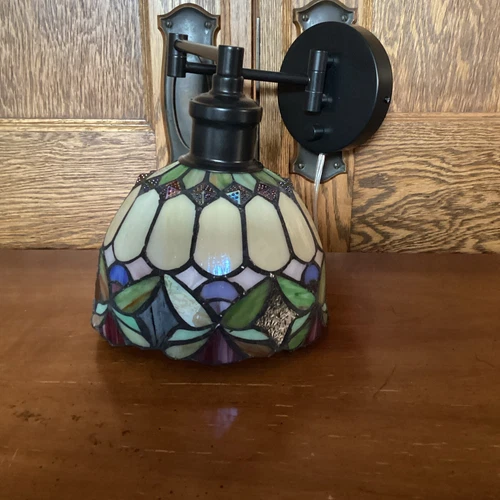 Vintage Tiffany Style Stained Glass Slag Glass Bell Shaped Light Shade Butterfly