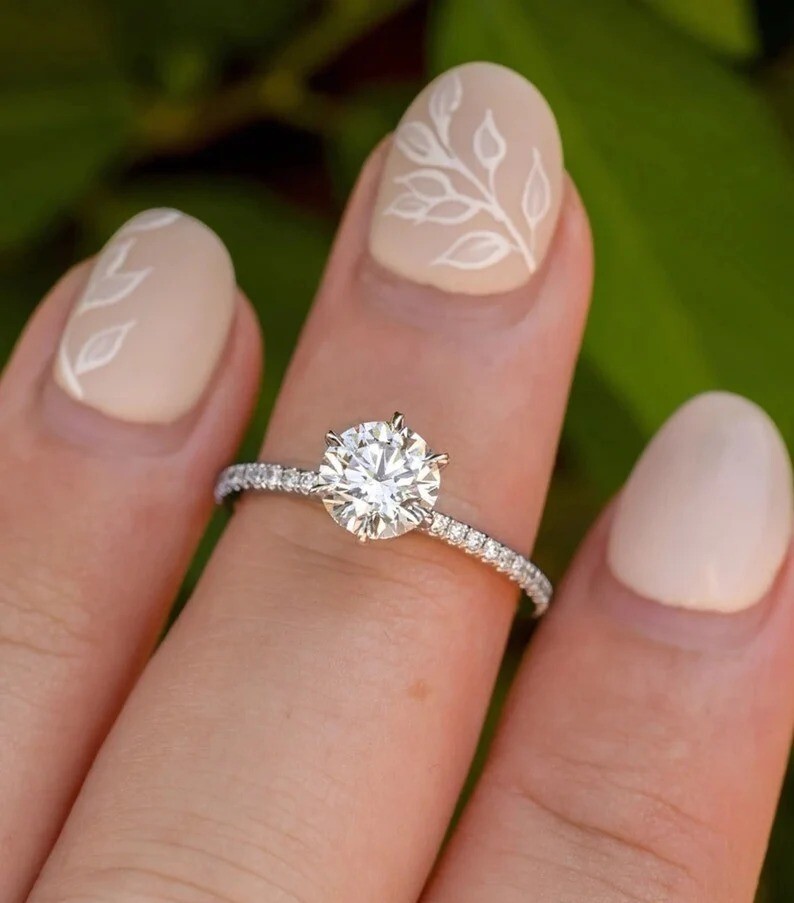 Moissanite Halo Engagement Ring in Sterling Silver for Women-image