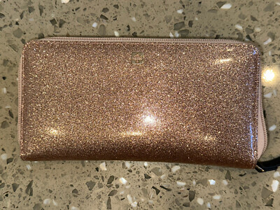 Kate Spade Mavis Street Neda Zip Around Glitter Wallet Rose Gold
