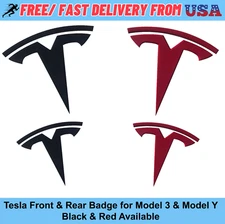 Tesla Metal Badge Set for Model Y/Model 3 Front & Rear Emblems - 2 Badges Car