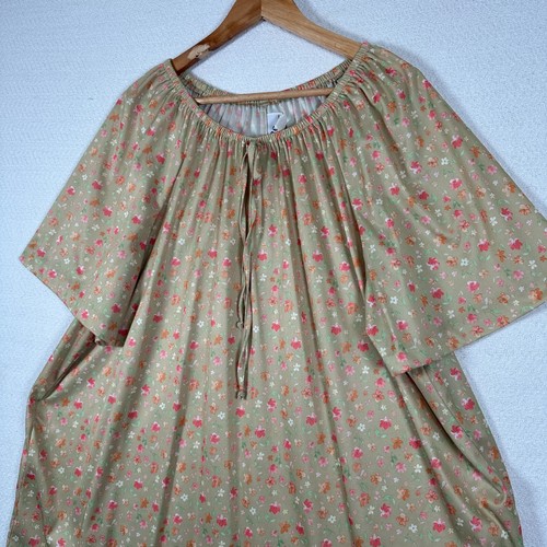 Vintage 1X Womens Blouse Hawaiian MuuMuu Peasant Top Short Sleeve Tan Floral - Picture 6 of 9