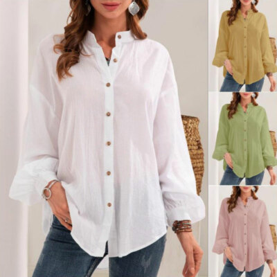 Long Sleeve Button Up Shirt Women Solid 