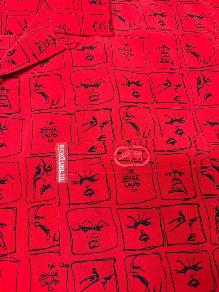 Camisa Ecko Unltd Para Hombres Salón Botón Frontal Manga Corta Poliéster Logo 2XL XX XXL Foto 2 de 4