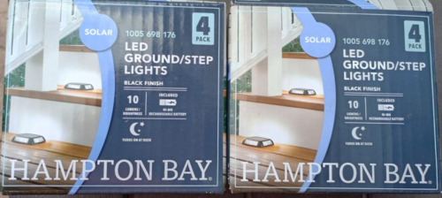 Lot Of 2 4-Pack Hampton Bay Solar LED Ground/Deck/Step Lights Black 10 Lumens - Picture 1 of 6