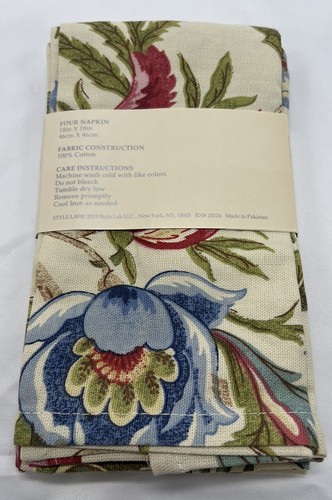 JUEGO DE 4 SERVILLETAS RAYMOND WAITES 100% ALGODÓN FLORALES NUEVAS EN PAQUETE - Imagen 4 de 4
