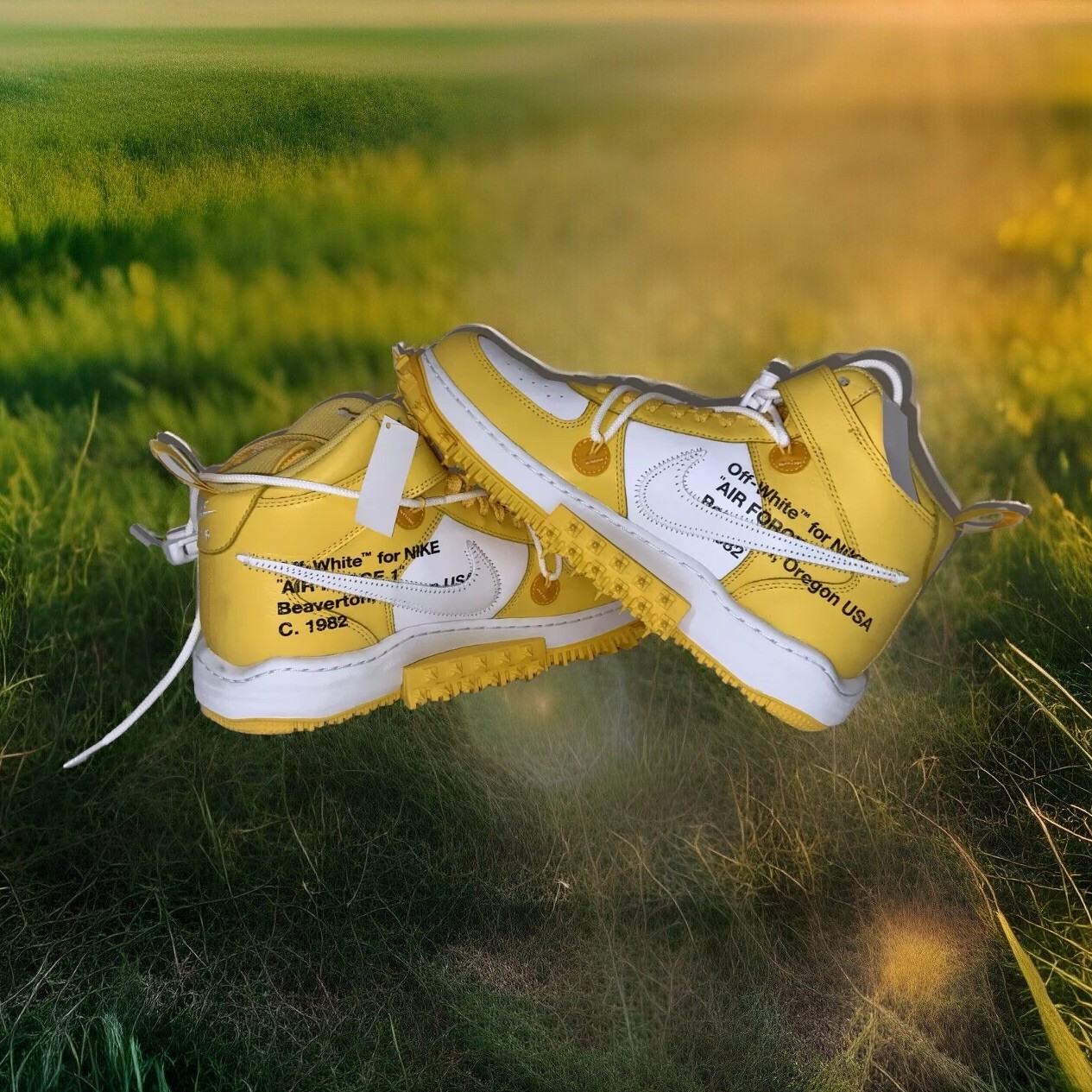 OFF WHITE X NIKE Taglia 11 Nike Off White x Air Force 1 SP Pelle Mid Varsity Maize