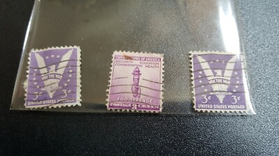 3 Lot: US 1940 For Defense 3 Cent Stamp & Two 1942 Win the ...