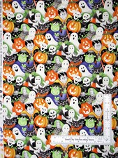 Halloween Fabric Pumpkin Ghost Mummy Here We Glow Dark Cotton Henry Glass Yard