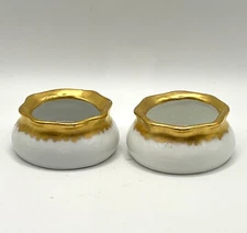 Set 2 VTG O & E.G. Royal Austria Open Salt Cellar White Porcelain Gold Rim Dish