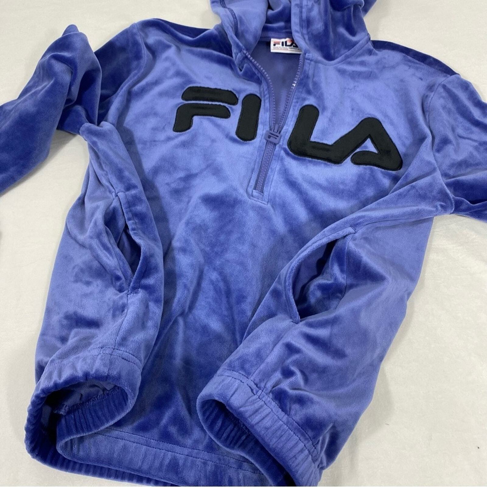 Fila maglione donna velluto felpa con cappuccio viola piccolo blu mezza zip sportivo