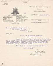 ALLIANCE ASSURANCE COMPANY, Ltd. London 1932 Castle Illustrated Letter Ref 46268