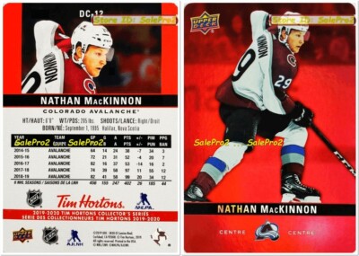 UD TIM HORTON 2019 NATHAN MACKINNON COLORADO AVALANCHE MINT RED DIE CUT #DC12