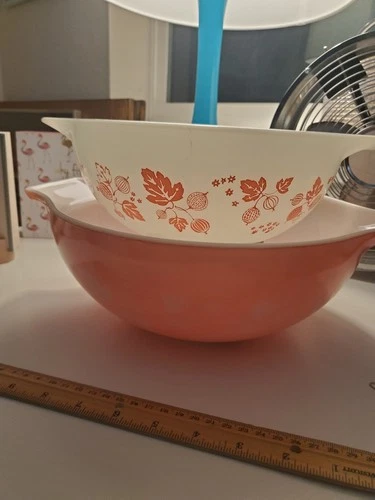 Vintage Pyrex Cinderella mixing bowls in the "Pink Gooseberry" set of 2