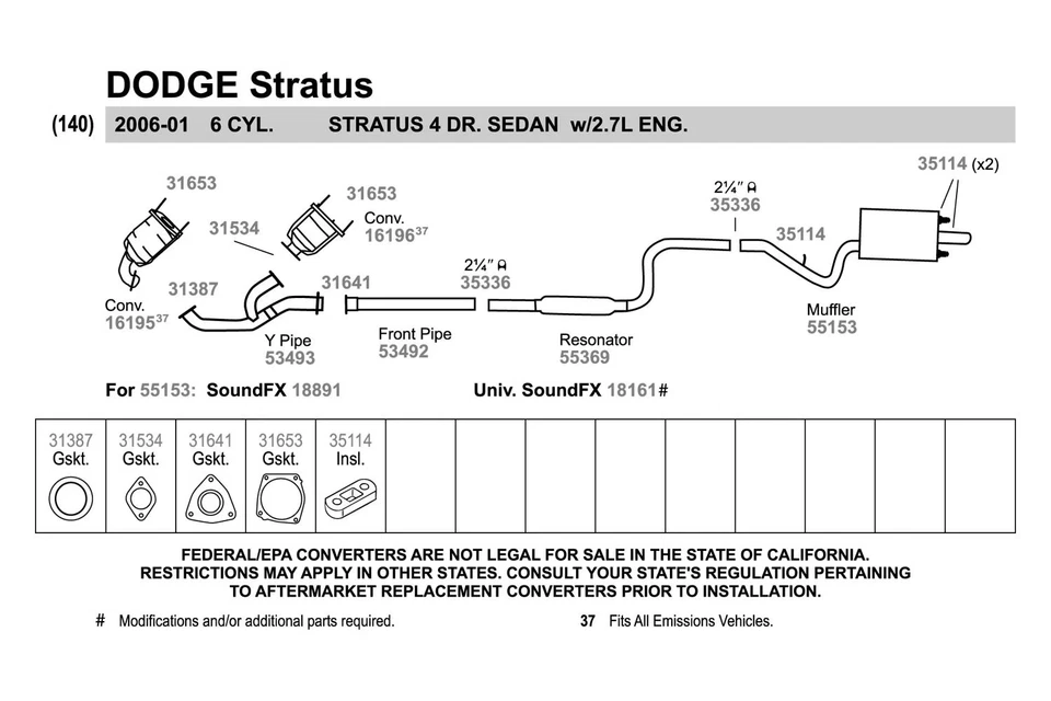 For Chrysler Sebring 2001-2006 Walker 53493 Aluminized Steel Exhaust Y-Pipe - Image 2 of 3