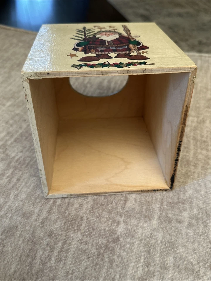 "Cubierta de caja de pañuelos de Navidad pintada a mano Papá Noel años 90 5"" cuadrada 6"" de alto" Foto 4 de 4