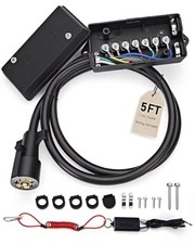 7 Way Trailer Wiring Harness Kit 5 FT with 7 Way Trailer Junction Box, 5FT
