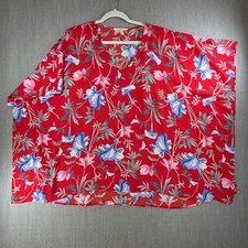 Caramela Kaftan Top Women XL Red Floral V-Neck Oversized Breezy Blouse USA Made