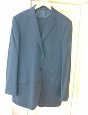 NEXT Men’s Blue Pinstripe Wool 2-Piece Suit 44" Chest 36W 36L Long Jacket