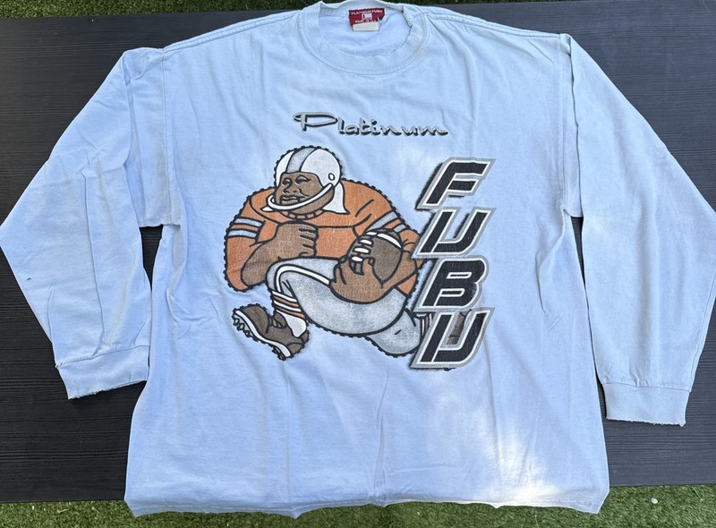 Rare VTG 90s Y2K FUBU Platinum Long Sleeve Fat Albert Football T Shirt USA Made
