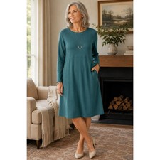 Pure Jill Swing Dress Womens Small Teal Green Pima Cotton Dipped Hem
