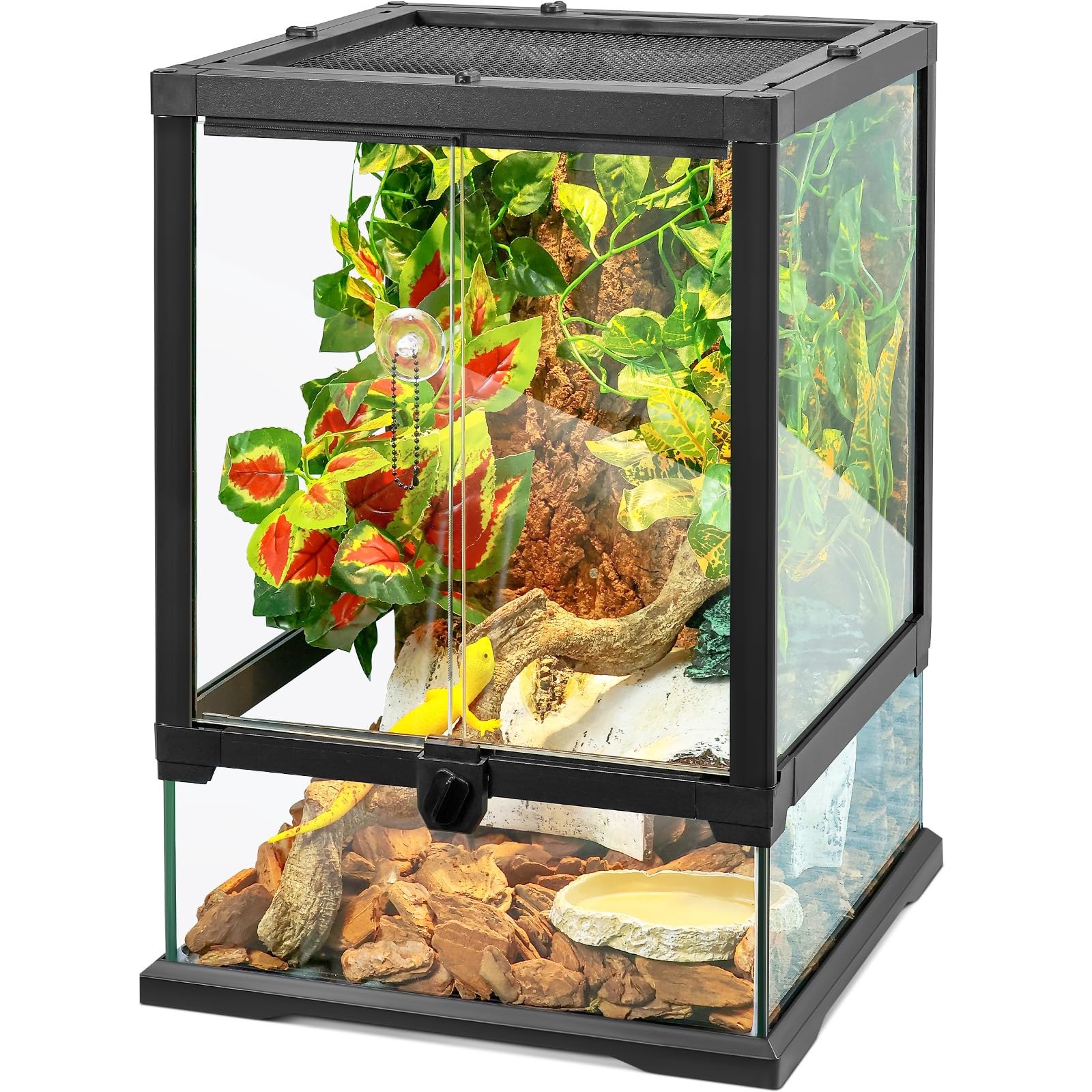 18x12x12 12 Gallon Front Opening Glass Reptile Terrarium for Leopard Geckos and Small Pets
