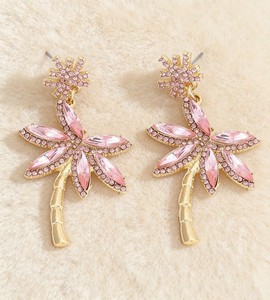 Authentic 1 pair Elegant Pink CZ Inlaid Palm Tree Gold-plated Trunk Dangle Earring