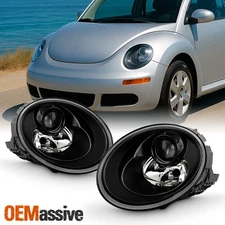 For 2006-2010 VolksWagen VW Beetle Halogen Type Black Headlights Pair Left+Right