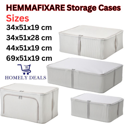 IKEA HEMMAFIXARE Stoff Aufbewahrungsbox Koffer gestreift grau Kleiderschrank stapelbar Größen