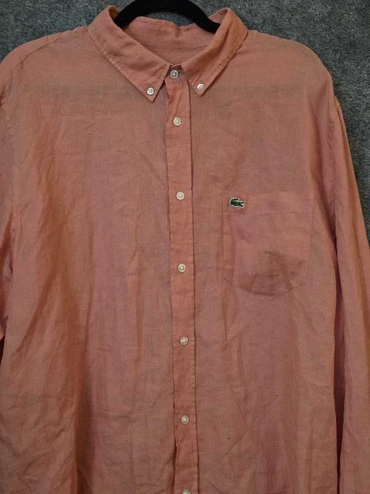 Camisa Lacoste 100% Lino Calce Regular Abotonada Color Salmón Preppy 45 Foto 2 de 4