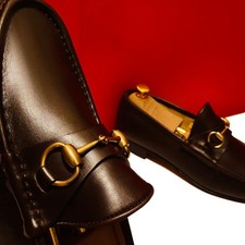 $989.00!!GUCCI MEN'S TOM FORD DARK BROWN GOLDEN BIT LOAFERS SHOES  U.S SIZE  9 D