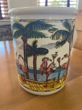Cypress Home ceramic CROCK/Wine chiller, tropical FLAMINGOS! FREE ship